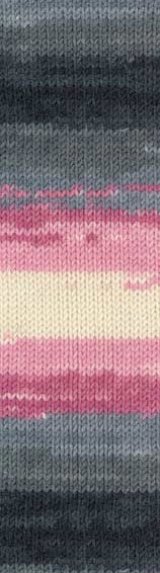 Пряжа "LANAGOLD BATIK" 1602 серо-бело-розовый 5*100 г. 240м 49% шерсть, 51 % акрил  ALIZE 1602														