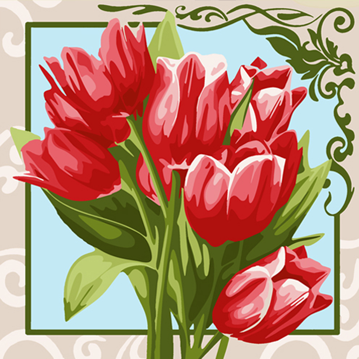 Раскраска по номерам  30*30см "Ирисы/Тюльпаны"  Наследие РН30-009/012														