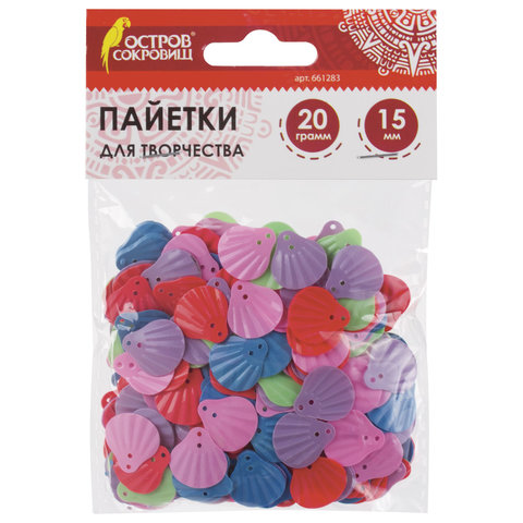 Пайетки Ракушки цв. пастель ассорти 15мм 20гр. в пакете  Остров Сокровищ 661283														