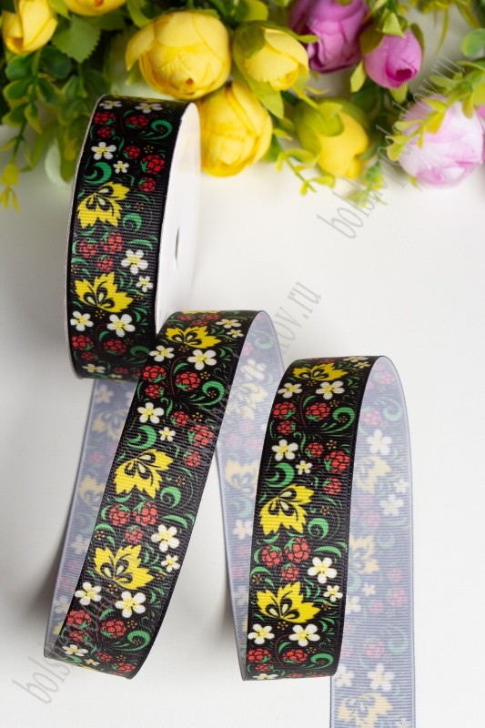 Лента репсовая "Хохлома" 25мм*9,1м SF-1731														