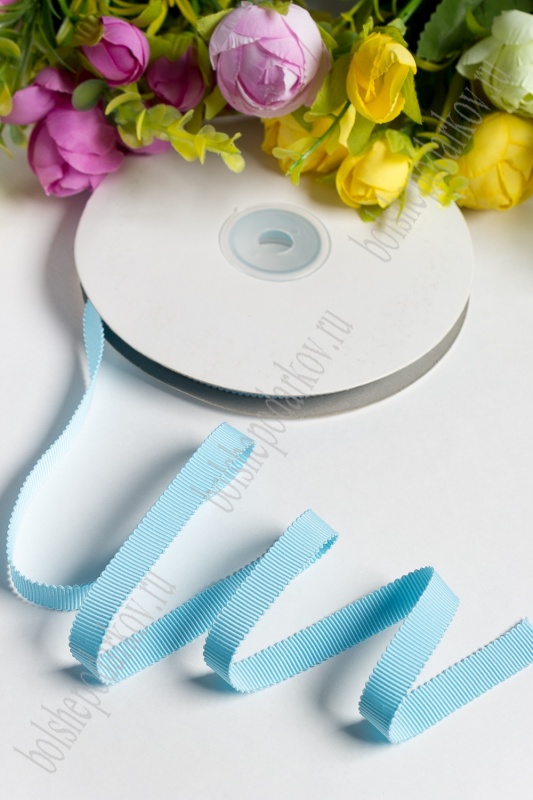 Лента репсовая с волнистыми краями, голубой 308 10мм*18,2м 128-702														