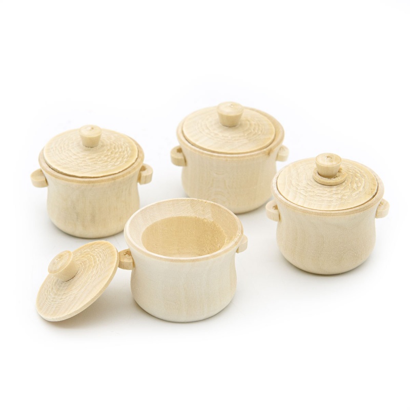 Заготовки деревян. Кастрюля мини D3,3хh3,7*3,5см набор 4шт. за 1шт. 557248														