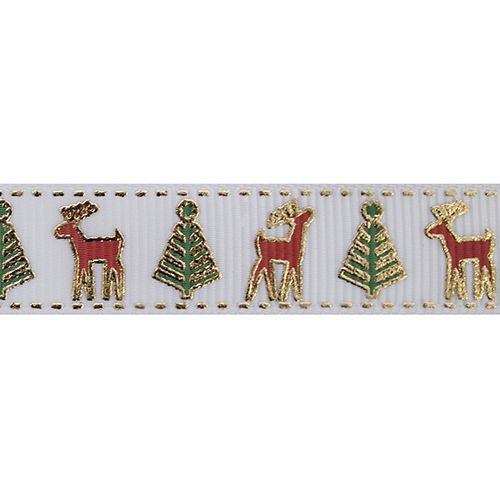 Лента репсовая "Олени" цвет А5-001 белый 16мм, 16мм*22,5м 7716511														