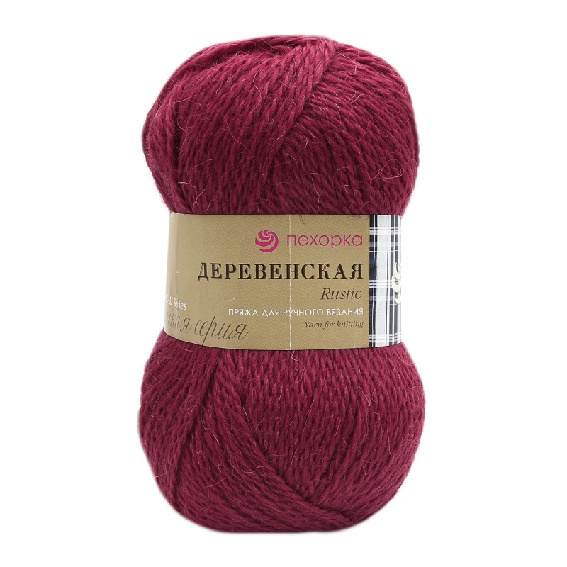 Пряжа "Деревенская" бордо 07 10*100 г. 250м 100% шерсть п/грубая  Пехорка 07														