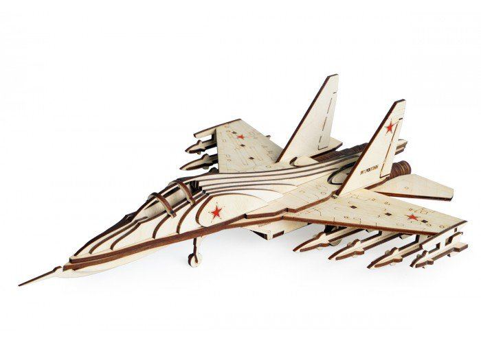 Конструктор деревянный LEMMO "Российский истребитель СУ-30. Воен. техника" 34эл. вр. колеса в коробке