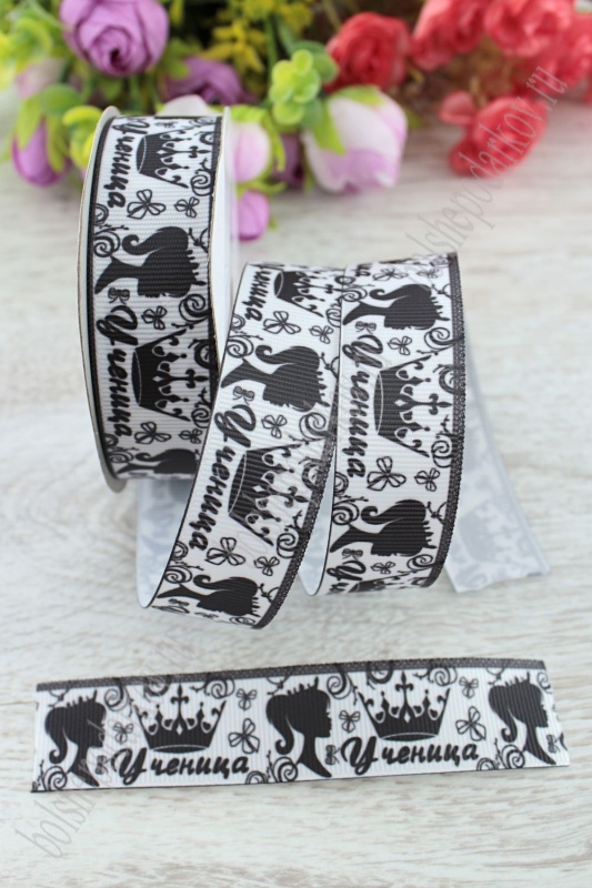 Лента репсовая "Ученица" белый 25мм*9,1м SF-1771														