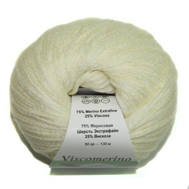 Пряжа "Viscomerino-Вискомерино" 1426 молочный 10*50г.130м 75% шерсть мериноса, 25% вискоза  Filati 1426														