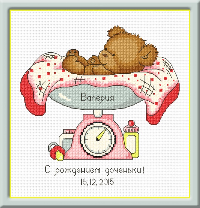 Вышивка крестом ОВЕН "Метрика для девочки. С рождением доченьки" (20*20см) 824														