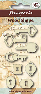 Декоративный элементы Ключи и замочные скважины набор 8шт. дерево  STAMPERIA SBA49														