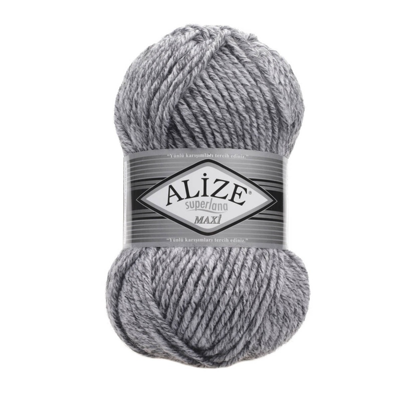 Пряжа "SUPERLANA MAXI" 801 серый жаспе 5*100 г. 100м 75% акрил, 25 % шерсть  ALIZE 801														