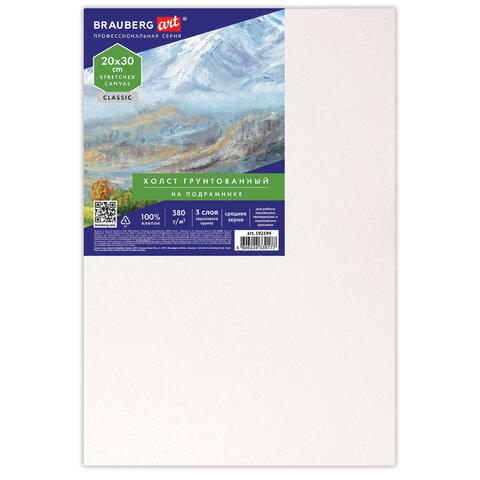 Холст на подрамнике 20*30см "BRAUBERG" грунтованный 100% хлопок, среднее зерно 192194														