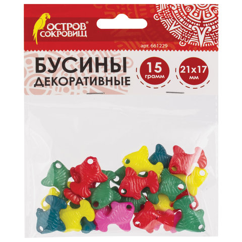 Бусины пластик 21*17мм "Рыбки" 5цв. желтый-синий-красный-роз.-зеленый  Остров Сокровищ 661229														