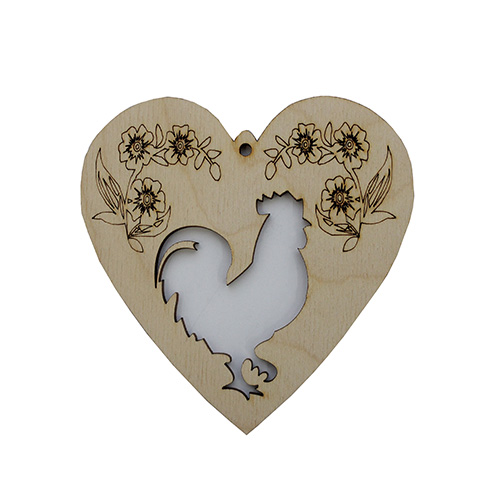 Заготовки деревян. Подвеска "Сердечко с петухом" 10,5*11см  Астра L-553	