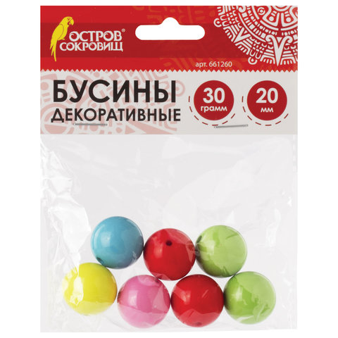 Бусины пластик 20мм "Шарики" 30г. 5цв. цвет красный/голубой/желтый/роз/салат  Остров Сокровищ 661260														