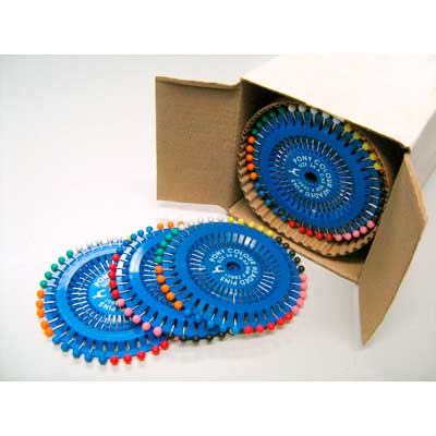 Булавки наметочные 34мм, 40шт, цветная головка в блистере  Pony 28801														