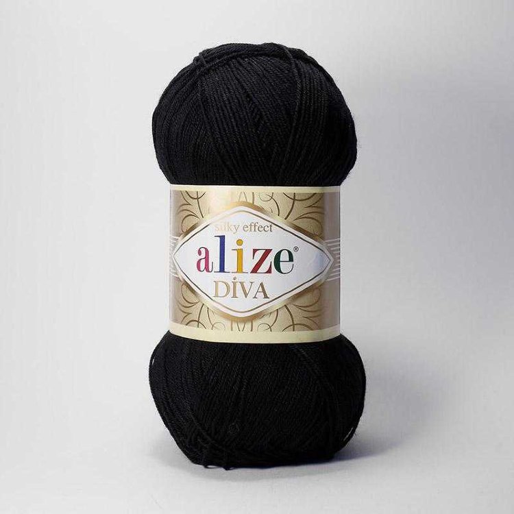Пряжа "DIVA" 60 черный 369 5*100 г. 350м 100% микрофибра-акрил  ALIZE 60														