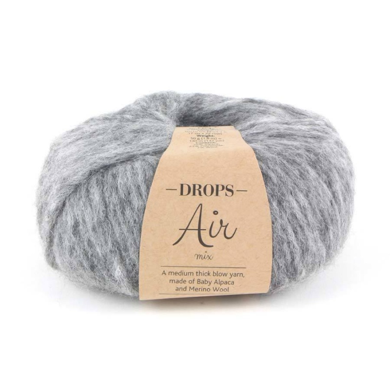 Пряжа "DROPS. AIR" меланж mix 4 средне-серый 20*50г. 150м 70% альпака, 23% полиамид, 7% шерсть  Норв