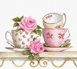 Вышивка крестом Luca-S "Чайные чашки с розами" мулине 27х 19.5 см BA2327                														