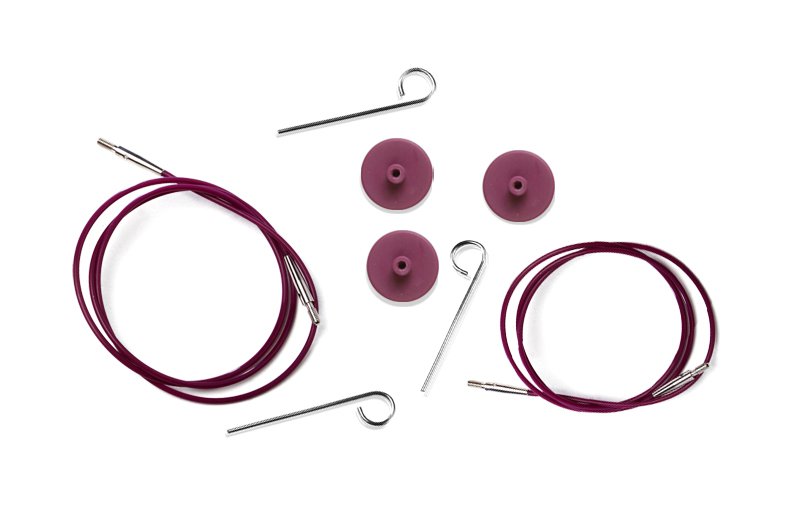 Тросик Knit Pro для съемных спиц длина 94см + заглушки 2шт и ключик, готовая длина спиц 120см, фиолетовый 10504														