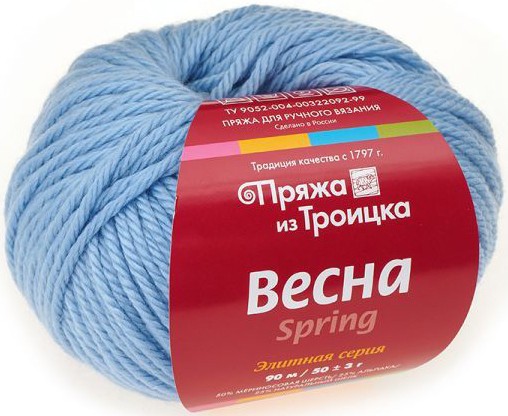 Пряжа "Весна" 2820 воздушно-голубой 5*50 г. 90м 50% мерин. шерсть.25%альпака. 25% шелк натур. Троицк