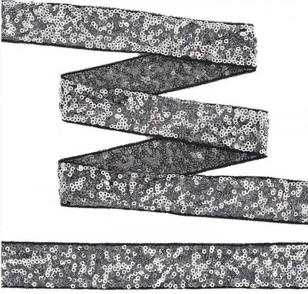Тесьма с пайетками на сетке цветная (черный+серебро) 30мм*13,7м за 1м