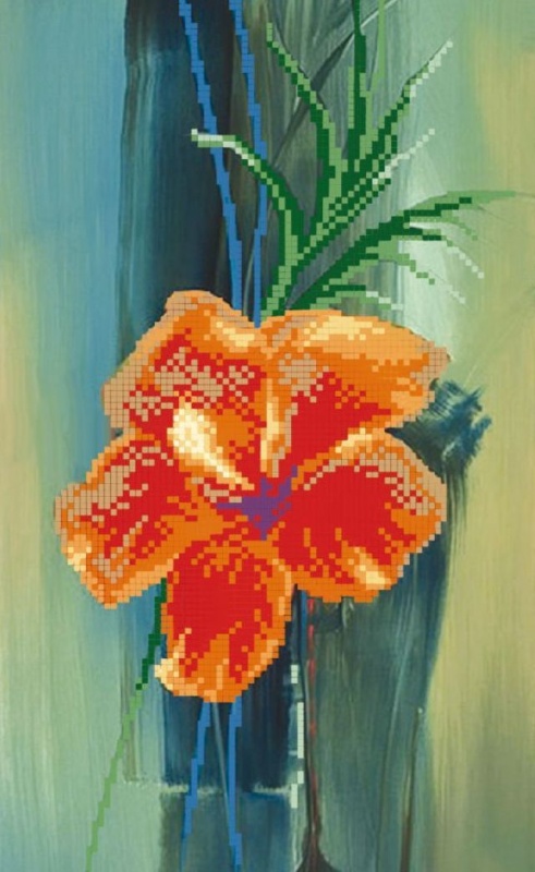 Канва с рисунком бисер "Цветок гибискуса" на авторской канве 16,5*30см  Чарівна мить