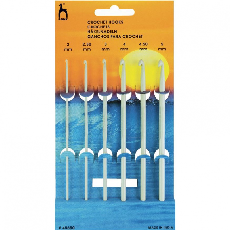Крючки вязальные набор 6шт. D2-5мм длина 13см алюминий с пластик. ручкой  PONY