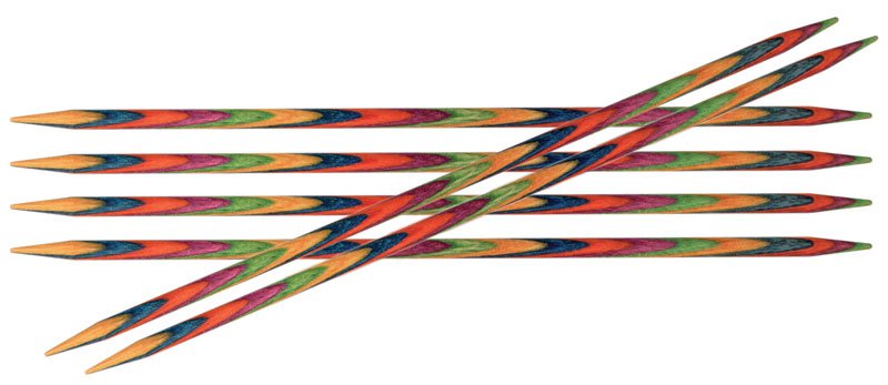 Спицы прямые чулочные Symfonie D 2,5мм длина 20см, дерево, многоцветный, 5шт Knit Pro 20117														