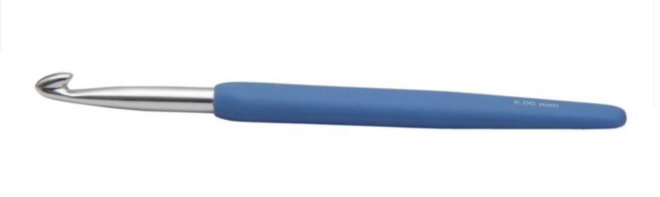 Крючок для вязания с эргономичной ручкой "Waves" 6,0мм алюминий, серебристый/цветной  KnitPro 30913														