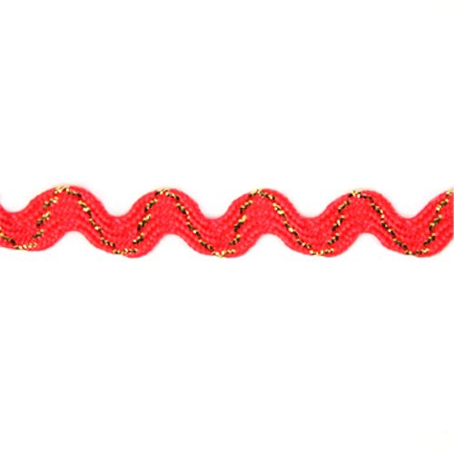 Тесьма отделочная "Зиг-заг" цвет 3582 красный с метанитом, ширина 5мм, длина 32,76м за 1 метр